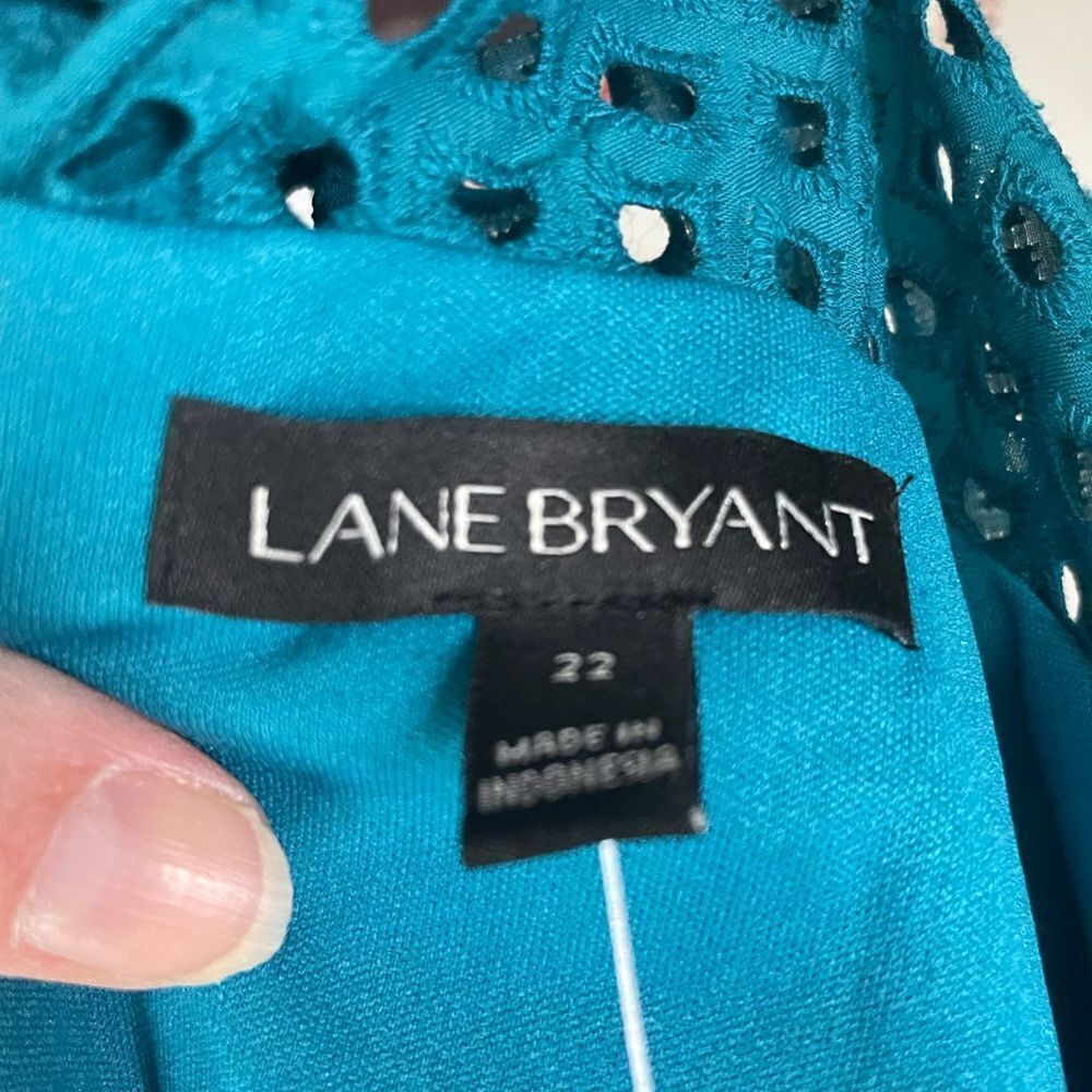 Lane Bryant Eyelet Teal Blue Sleeveless Dress Belt Size 22 - Picture 7 of 9